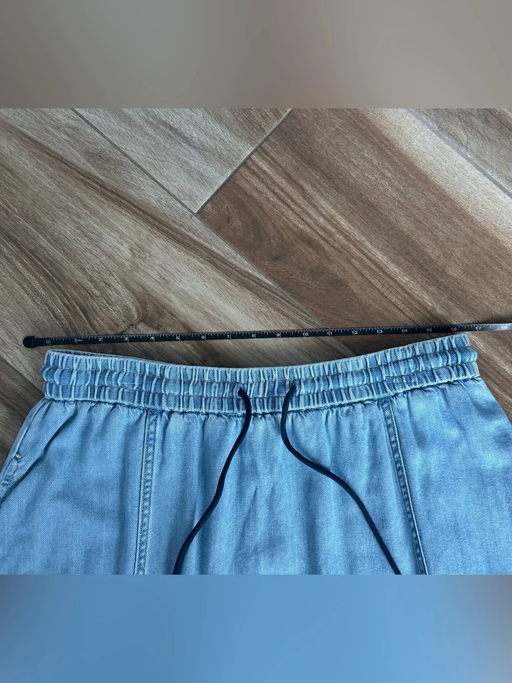 NWT Large GAP Light Blue Lightweight Denim Elastic Waist A-Line Skirt drawstring